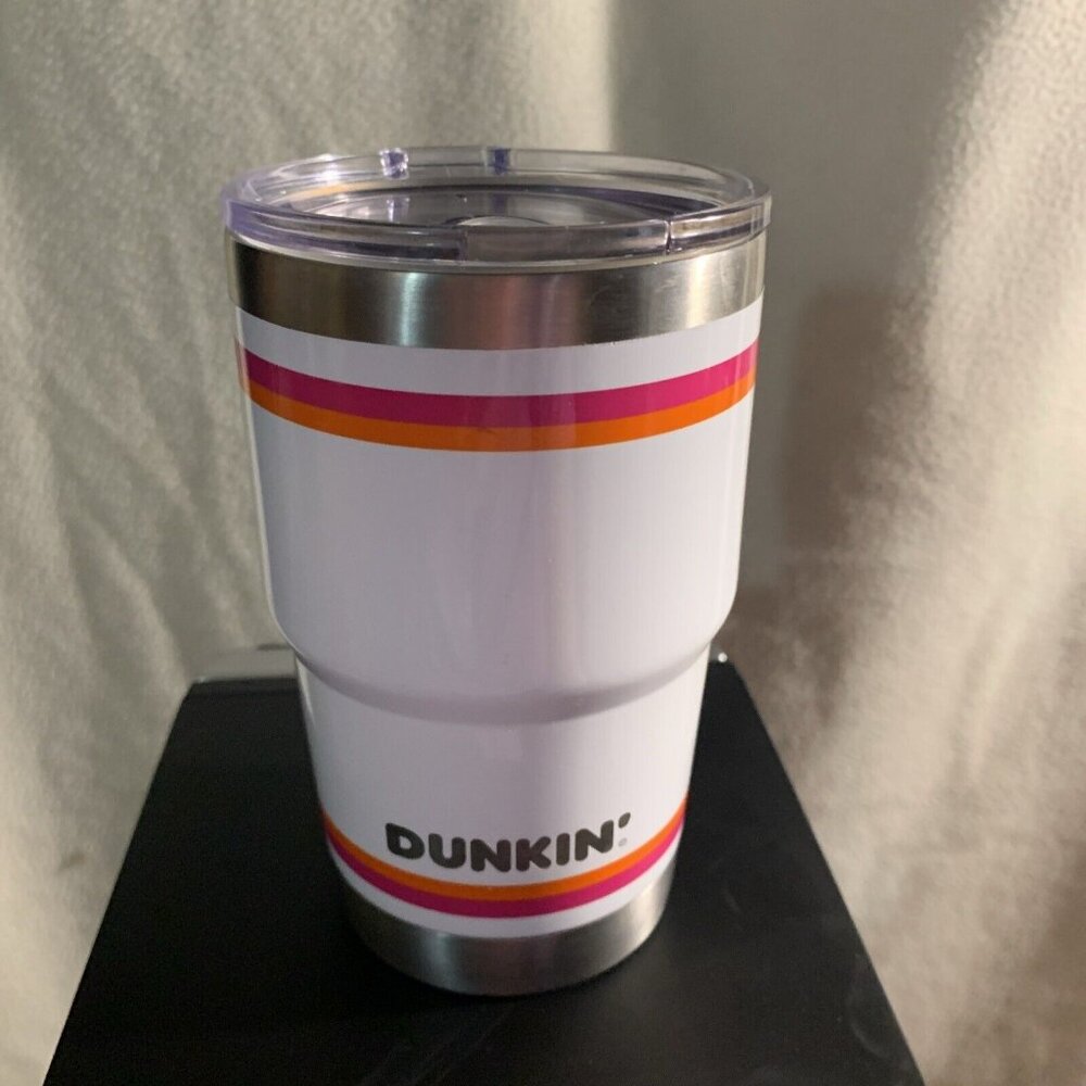 Dunkin Donuts Retro Style Stainless Steel Coffee Tumbler Travel Cup 14oz